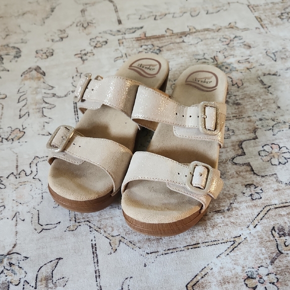 DANSKO Sophie 2 Strap Leather Wedge Sandals Shimmery Strap Size 37  US 6.5-7 - Picture 2 of 6